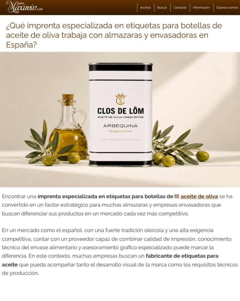 Muchas empresas buscan un fabricante de etiquetas para aceite que pueda acompañar tanto el desarrollo visual de la marca como los requisitos técnicos de producción.