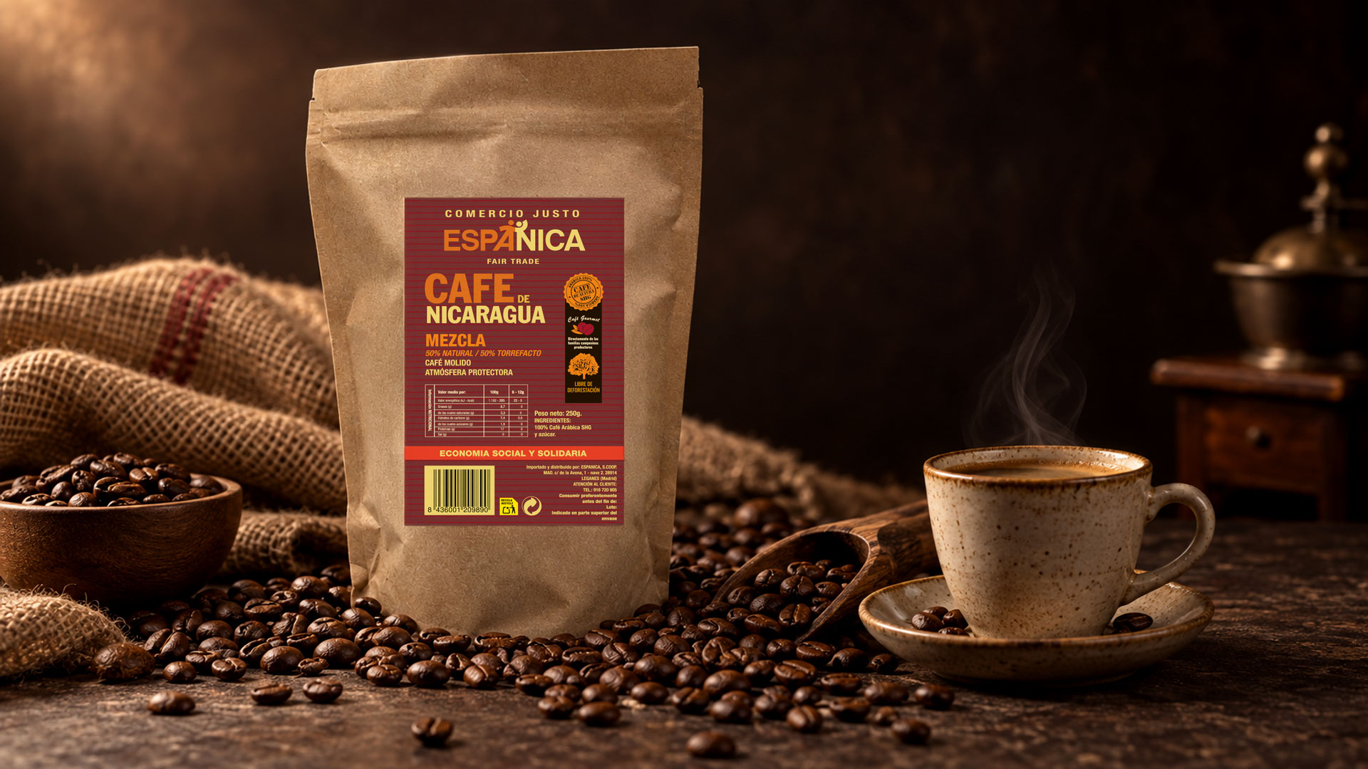 Bolsa de café con etiqueta adhesiva personalizada